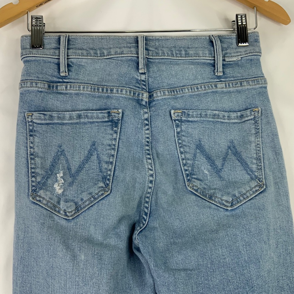 MOTHER The Hustler Ankle Fray Distressed Bootcut Jeans Light Blue High Rise - Picture 7 of 13